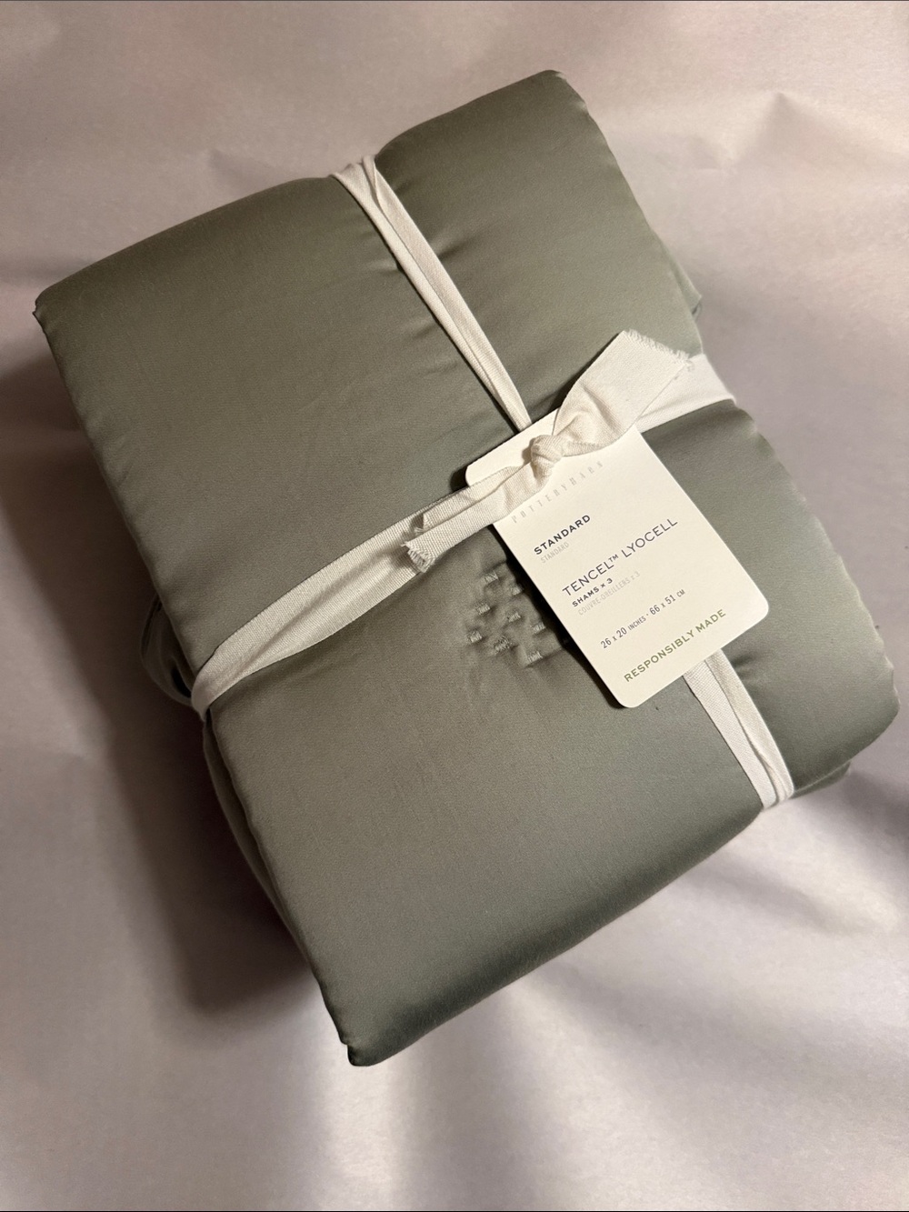3 Pottery Barn Tencel Lyocell Tufted Standard Pillow Sham Covers Light Green NWT